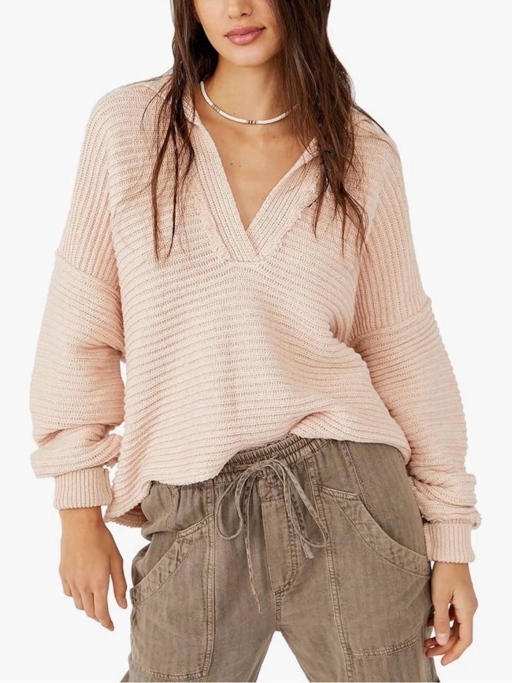 Free People Marlie Dusty Blush V-Neck Sweater